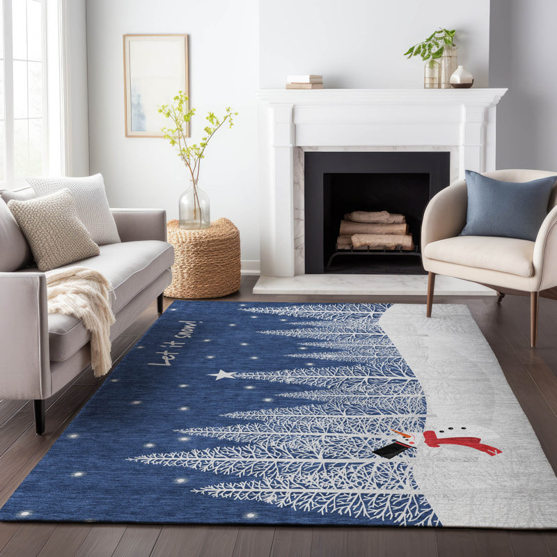 Premium Machine Washable Cerrito AMF223 Blue Rug, Rectangle 5' x 7'6"