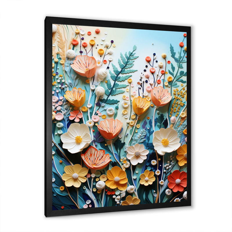 Plants Field Pointillism Dot I - impressions sur toile florales, Cadre photo noir, H 20 po x l 12 po x P 1 po