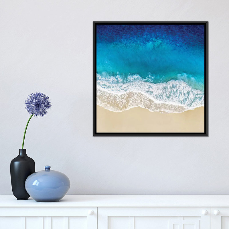« aqua ocean vagues i », impression sur toile, H 26 po x l 26 po x P 1,5 po, Toile avec cadre noir, Pas de tapis