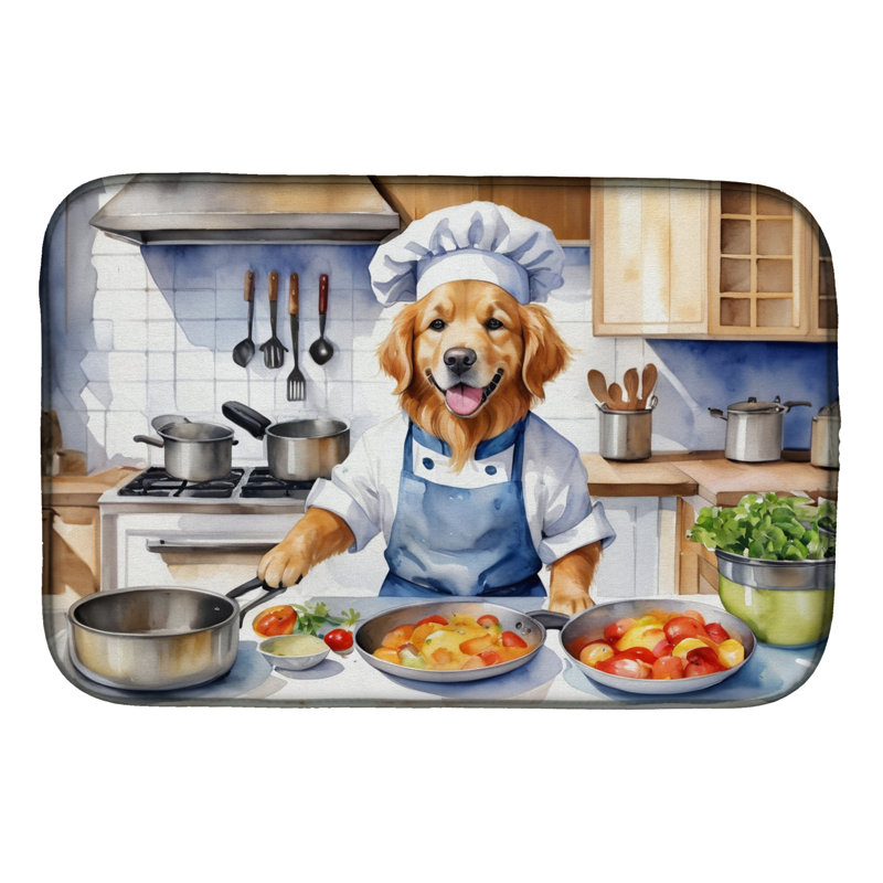 Golden Retriever The Chef Dish Drying Mat