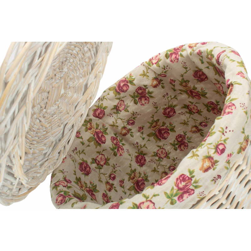 Wicker Round Linen Basket with Lining, White Wash, Small (50cm H x 33cm W x 33cm D)