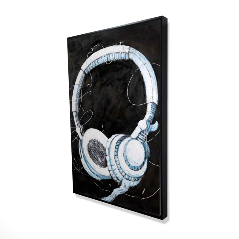 " Headphones ", 36" H x 24" W, Black Framed Canvas