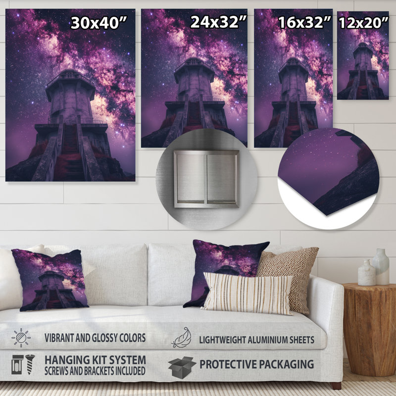 «Mauve Exploration de l'espace» Starlight I - Art mural, Métal métal, H 12 po x l 20 po x P 1 po
