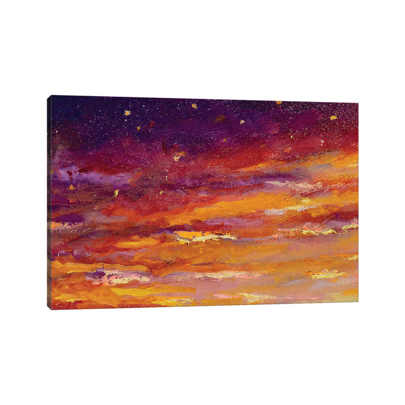 Beautiful Yellow Dawn Sunset Art And Purple Starry Night Sky Gradient - Wrapped Canvas Print, 30.48 cm H x 45.72 cm W