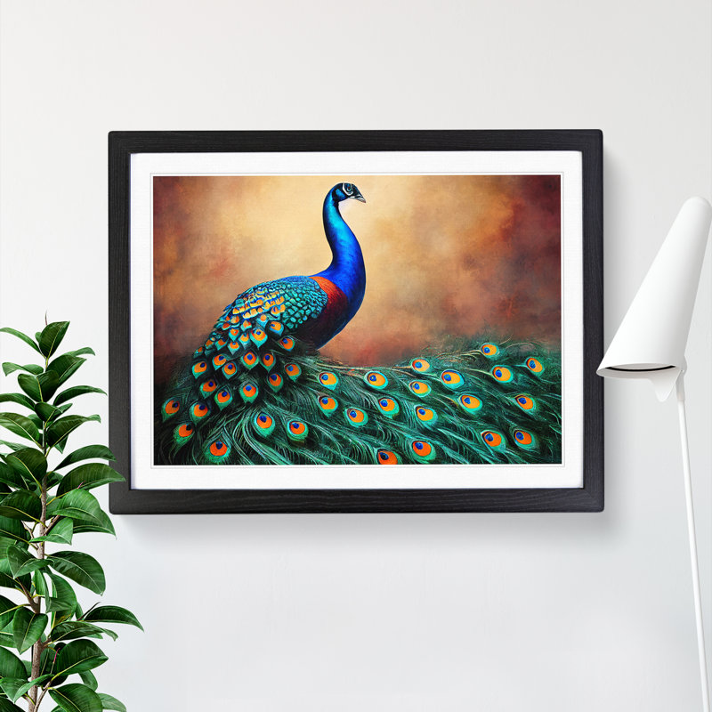 XH1022-8709X Supreme Peacock - Single Picture Frame Print, Black, 46cm H x 64cm W x 2cm D