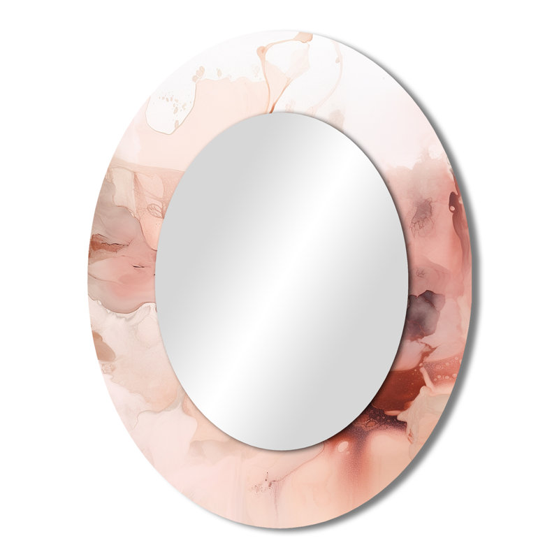 Pink Delicate Abstract Marble II - Abstract Oval Decorative Mirror On Metal, 43" x 33"