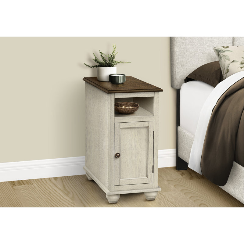 Table de chevet avec rangement pour chambre à coucher : placage blanc antique et brun, table d'appoint pratique en placage pour salon : plateau spacieux
