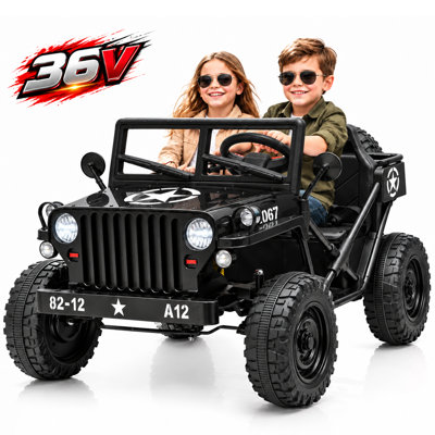 36V Military Style Off-Road Jeep Kids Ride-On Toy Car, Rugged 4-Wheel Outdoor Vehicle With Oversized Tires, Realistic Army Design