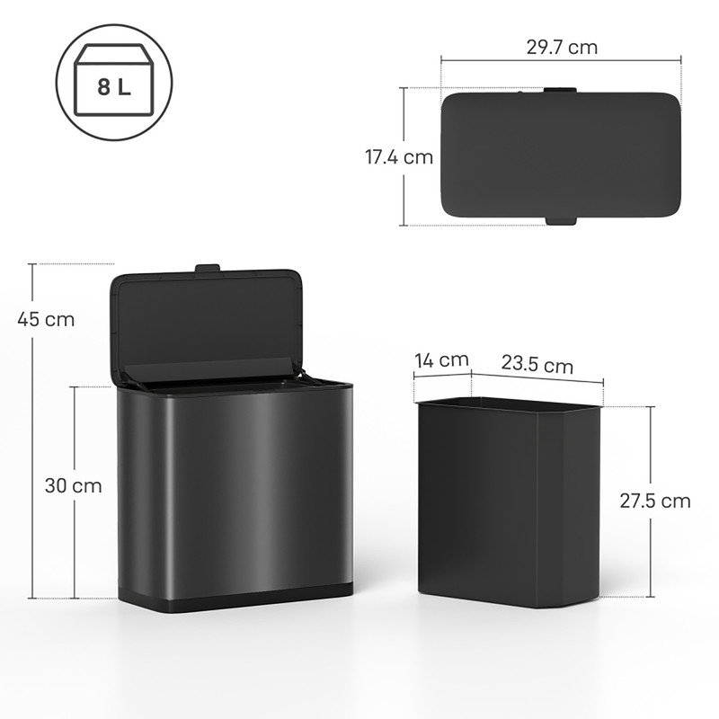 Stainless Steel Kitchen Trash Can, Black
