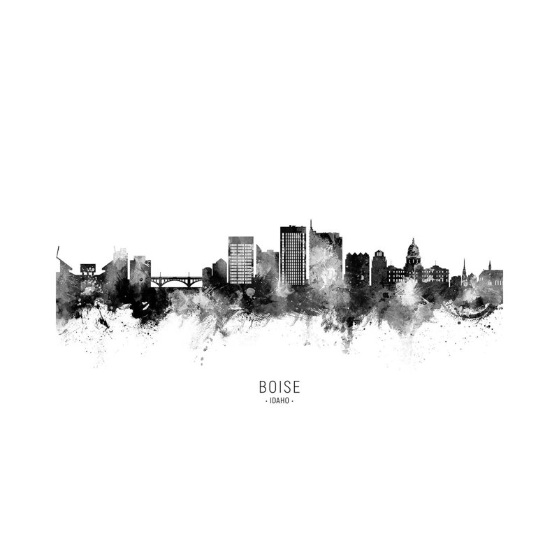 «Boise Idaho Skyline Name Black and White» par Michael Tompsett, impression sur toile tendue, H 12 po x l 18 po x 1,5 po