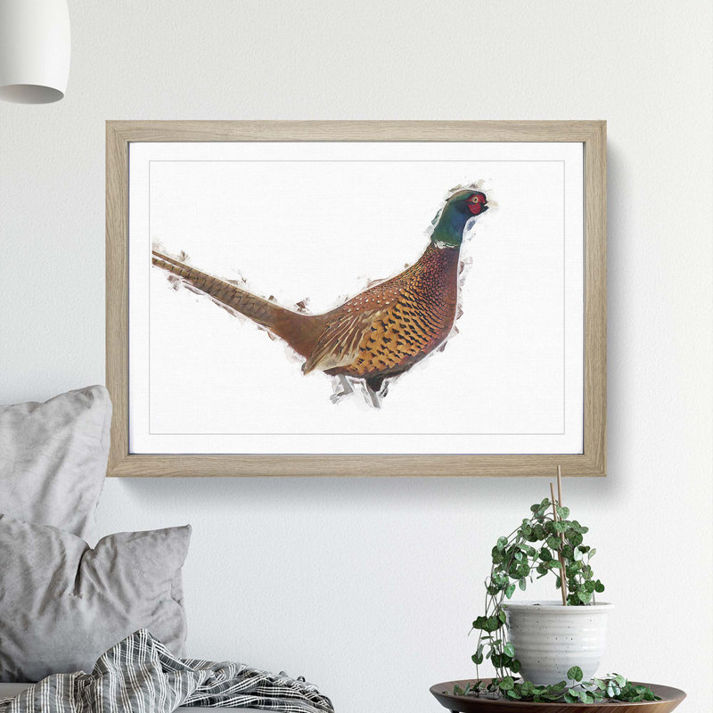 Pheasant Bird in Winter - Picture Frame Graphic Art Print, Oak Framed, 48cm H x 65cm W x 2cm D