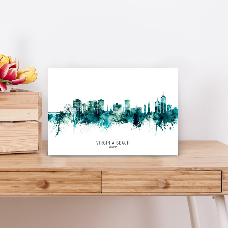 Virginia Beach Watercolor Skyline by Michael Tompsett - 1 Piece Wrapped Canvas Wall Art, 45.72 cm H x 30.48 cm W