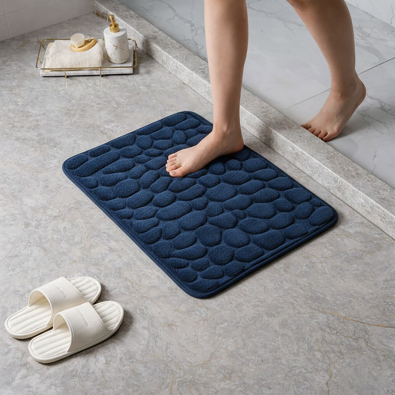 Cobble Stone Mat Non-Slip Bath Mat, Navy Blue
