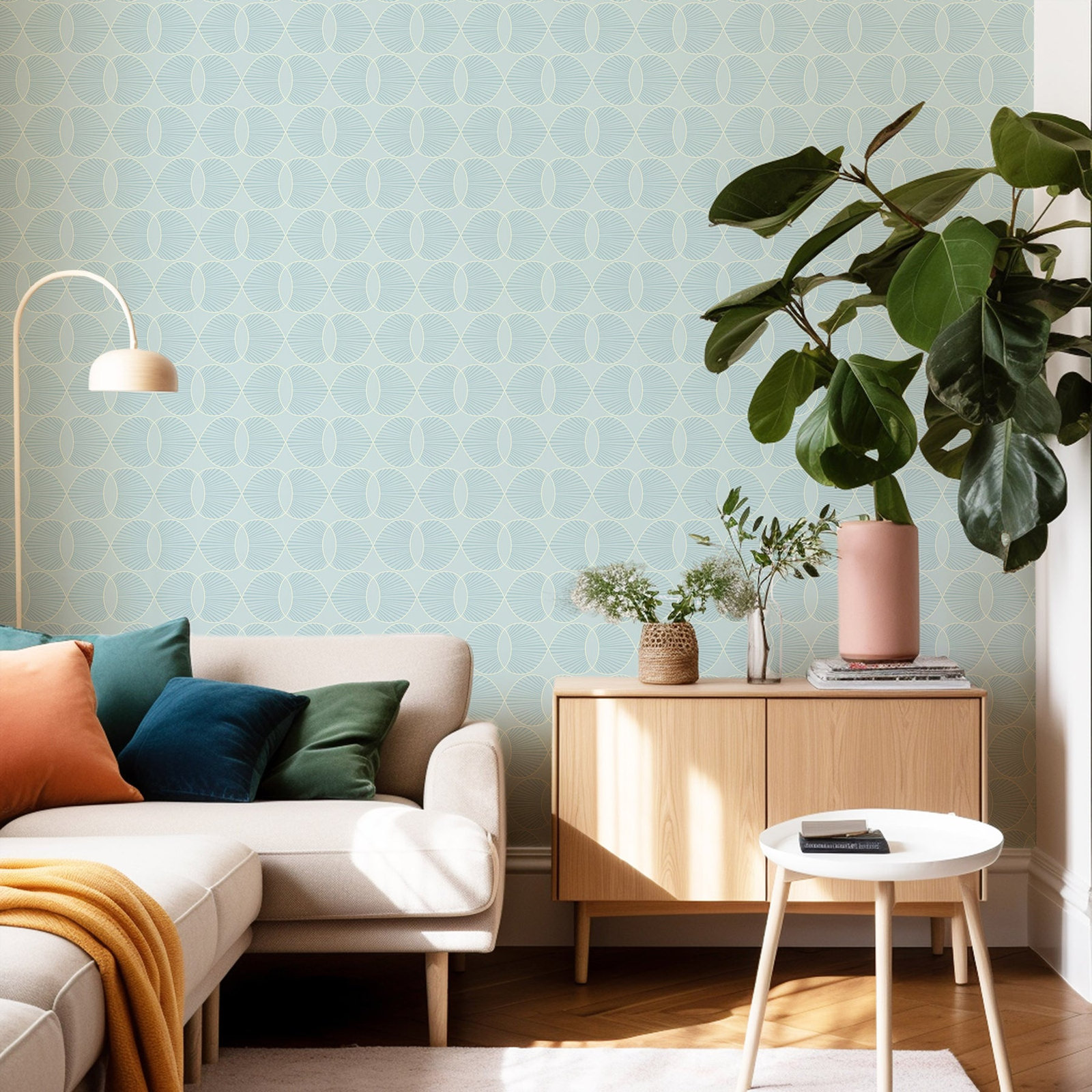 Lomé Wallpaper Roll, Seafoam Blue, Paper, Non-pasted