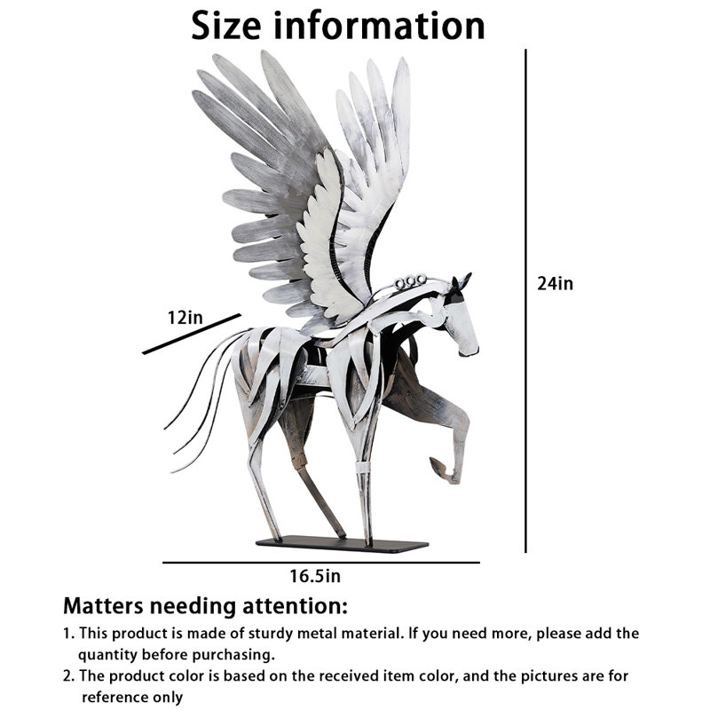 Sculpture de bureau Pegasus - statue en métal fabriquée à la main pour le bureau et la maison (pièce unique), White