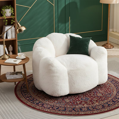 44" Lotus Faux Fur Bean Bag Sofa - Pre-Filled Memory Foam Lounge Chair With Pull Ring - No Assembly Required - White