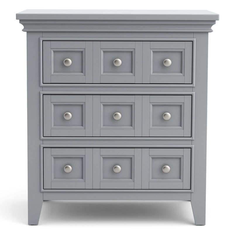 Table de chevet 3 tiroirs Genesha, Gris, Argent