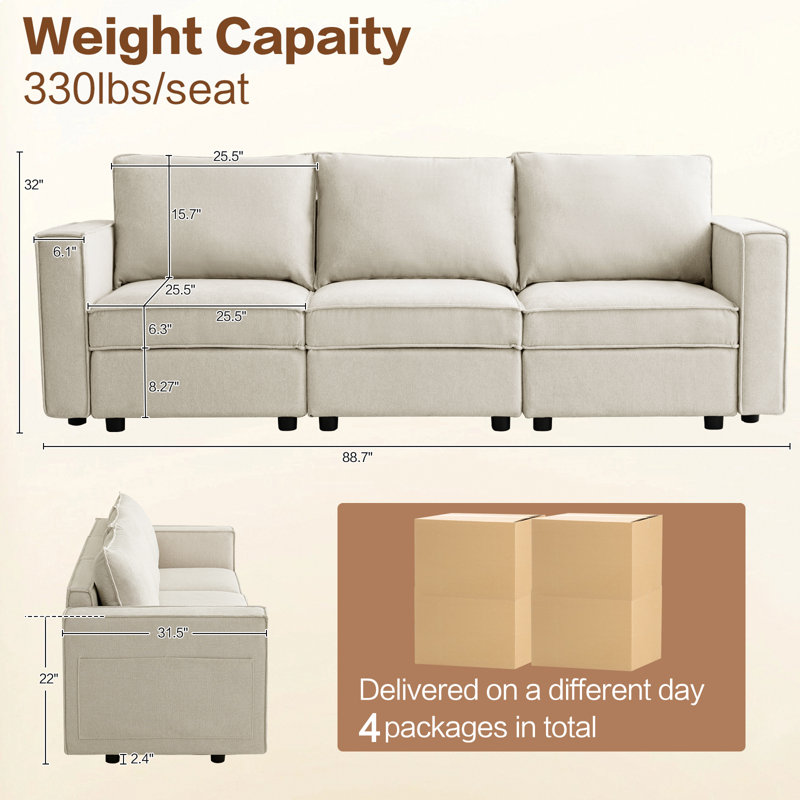 Modular Sofa Couch with Seats Storage, Beige