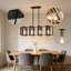 Lustre rectangulaire industriel avec 4 lumières en métal noir et bois pour la salle à manger, hauteur de suspension réglable