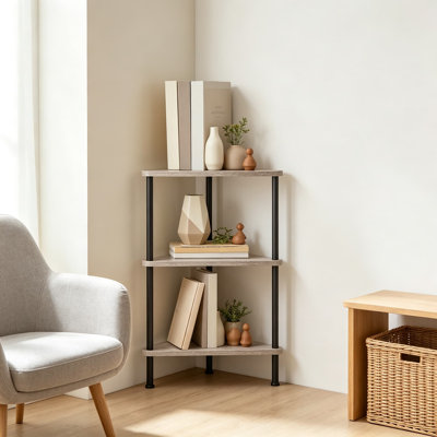Étagère de coin, bibliothèque d'angle de style industriel avec structure en métal, petite bibliothèque et étagère à plantes idéale pour les petits espaces, salon, chambre à coucher, bureau à domicile