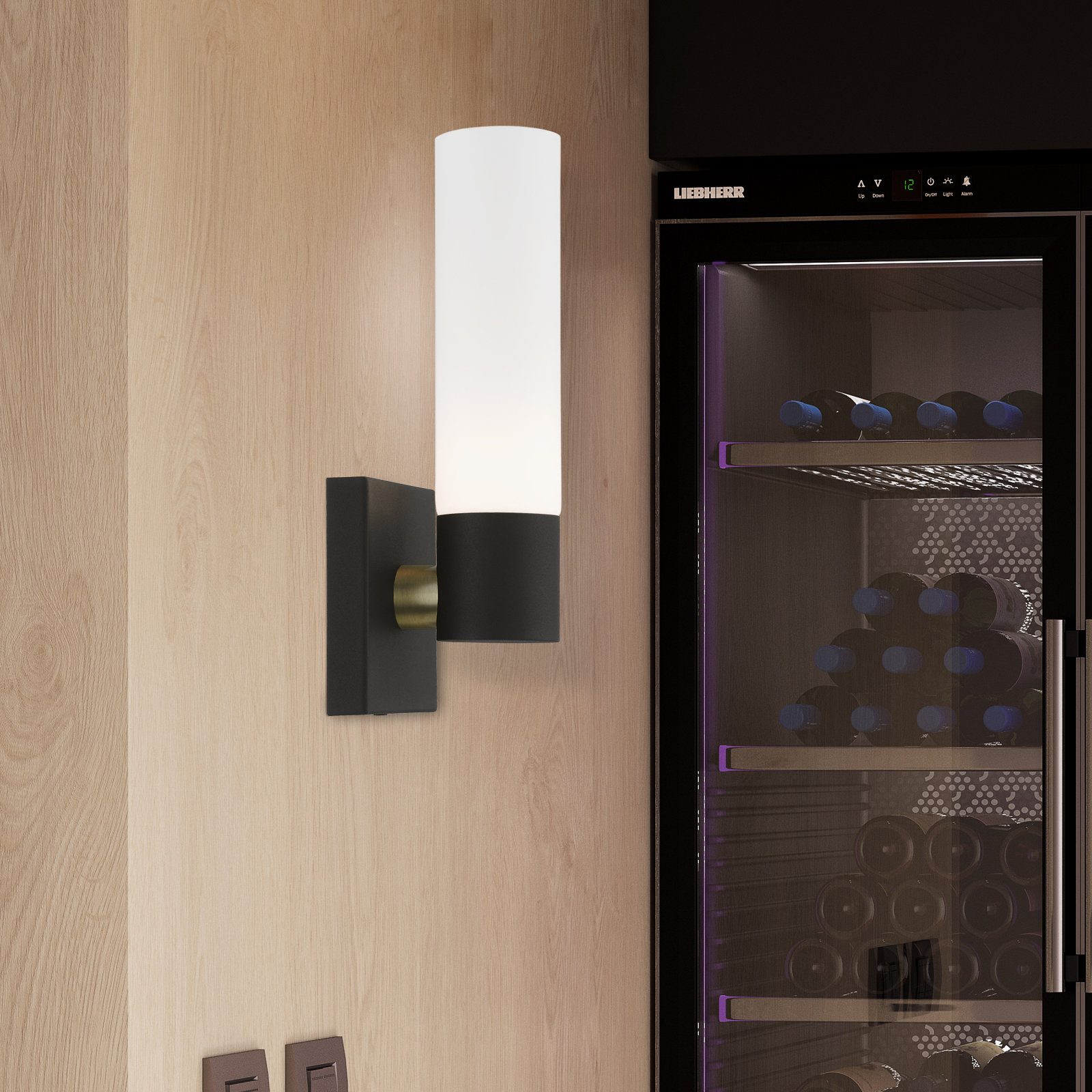 Fulton Single Light Glass Dimmable Armed Sconce, Textured Black