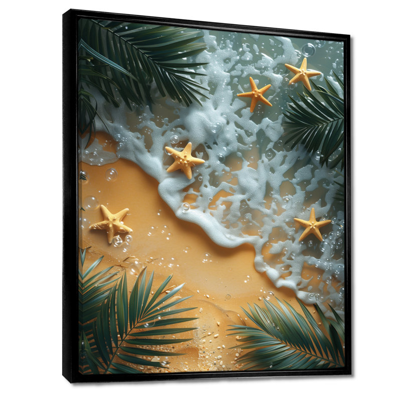 Étoile de mer sur une plage tropicale I, Toile avec cadre flottant noir, H 44 po x l 34 po x P 1,5 po