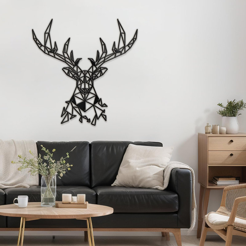 Tête de chevreuil en bois avec animal abstrait moderne, décoration murale, décoration suspendue, décoration murale en métal