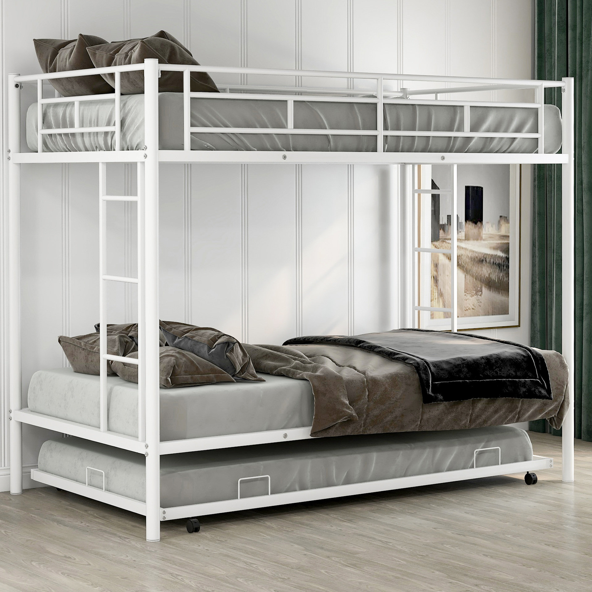 Latitude Run® White Twin Over Bunk Bed With Trundle - Extra Sleeping ...