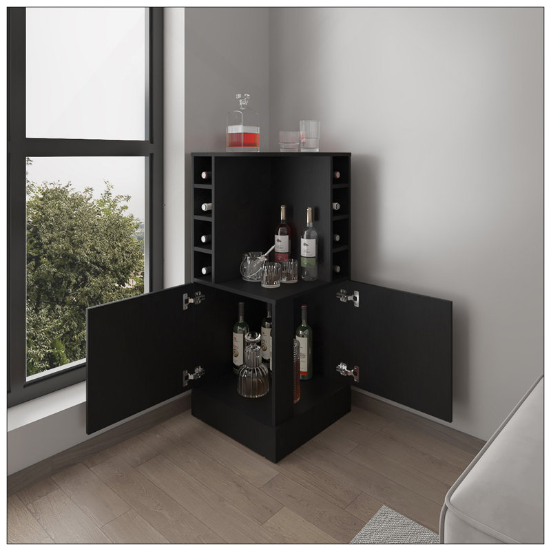 Bar, 2 portes, 8 compartiments pour bouteilles de vin, Noir