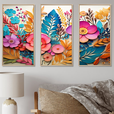Collage de fleurs tropicales colorées - Fuchsia