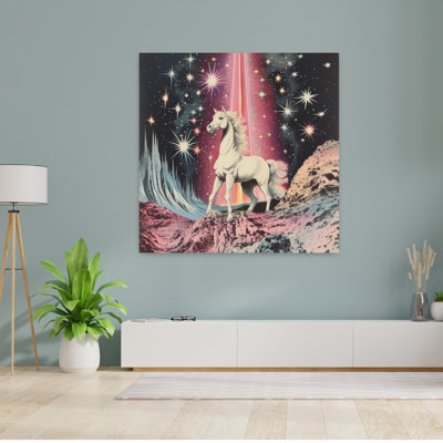 Art mural éthéré, cheval mystique, rétro, surréel, paysage, nature