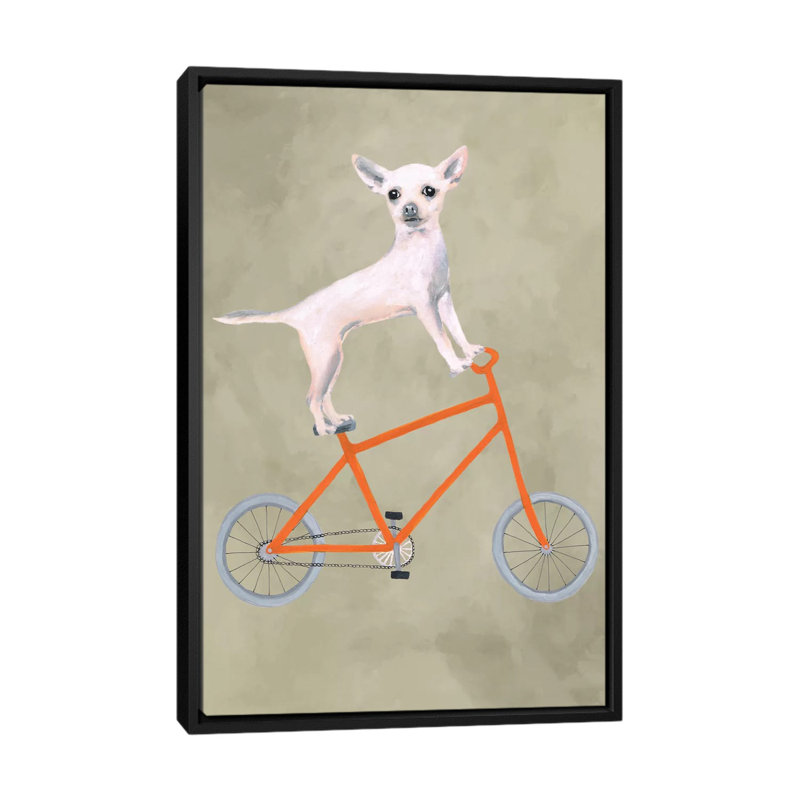 « chihuahua on bicycle », reproduction d’art sur toile, H 26 po x l 18 po x P 1,5 po, Toile avec cadre noir, Pas de tapis