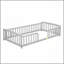 Lit simple pour clôture avec entrée centrale, lit en bois de pin avec garde-corps, gris-129230850-129230852
