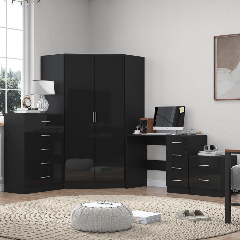 Eva Piece Bedroom Set, Black Gloss / Black Oak