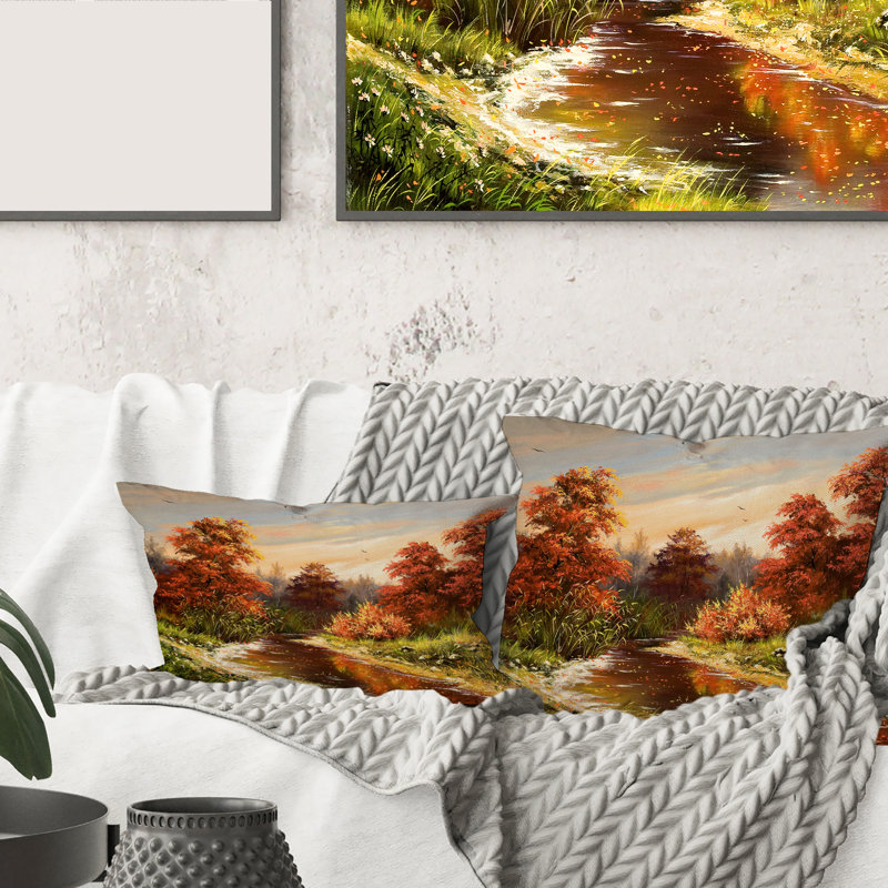 La housse de coussin carrée The Wood River on a Decline in a Autum, 16" x 16"
