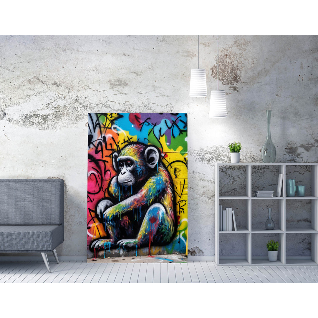 Colorful graffiti monkey in the style of banksy Canvas Wall Art Print Picture