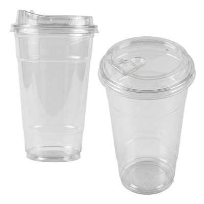 Ecoquality 12Oz Iced Coffee Juice Pla Cups With Sip Through Lids (50)