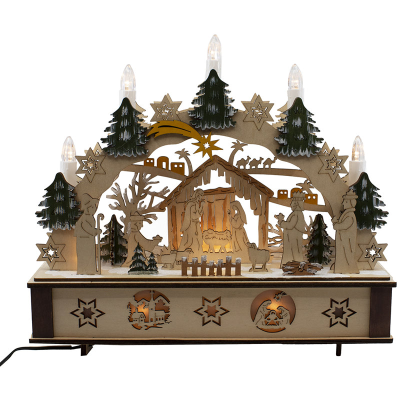 Crèche de Noël en bois à piles