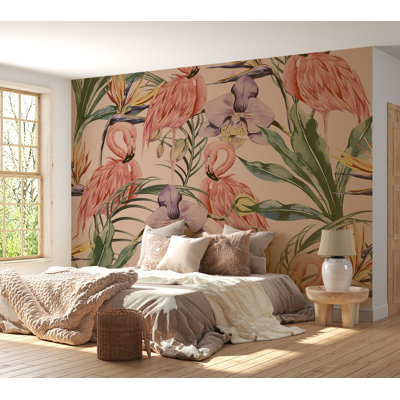 Premium Peel & Stick Wall Mural - Flamingo Tropical Pattern