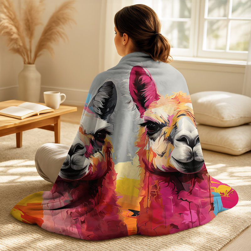Couverture colorée et charmante Popart Alpacas
