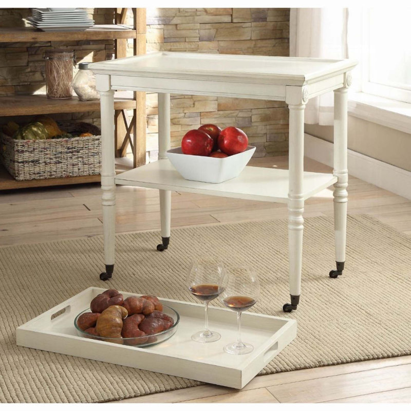 Chariot de service blanc antique avec tablette