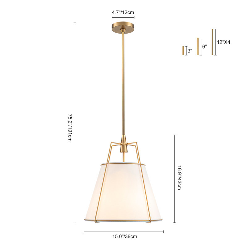 Nyjel 4 - Light Linen Tapered Pendant, White, 16.9" H x 15" W x 15" D, Gold