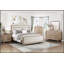 Grand lit moderne au design naturel et élégant avec revêtement en chenille beige, parfait pour les chambres élégantes et confortables