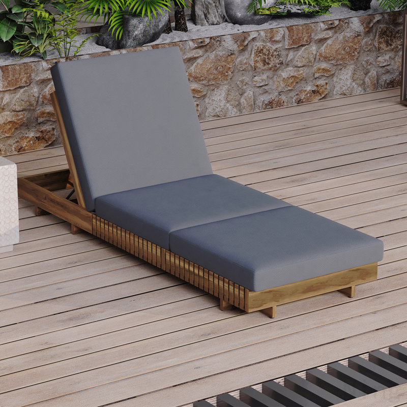 Ensemble de chaises longues en bois d'acacia massif avec coussin de détente (gris foncé et triple plis) - version crème assortie disponible