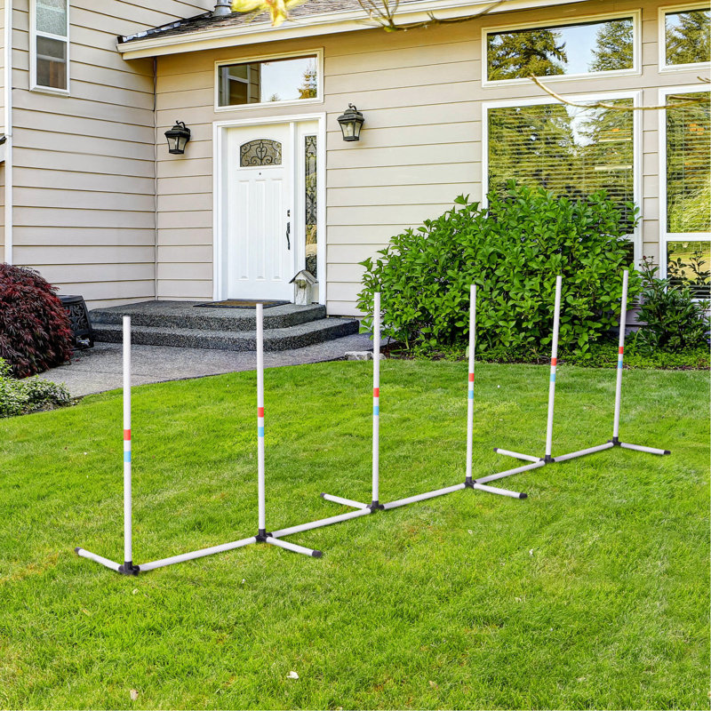 Entraînement à l'agilité des chiens - Tiges et étuis de rangement. Améliorez l’activité physique des chiens. Portable léger Structure entièrement réglable. Améliorez la relation avec vos animaux de compagnie. Blanc