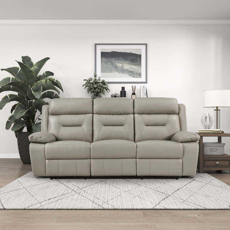 Canapé inclinable manuel en cuir Grain de 87 po Sitz, Cuir de café au lait assorti, Manuel