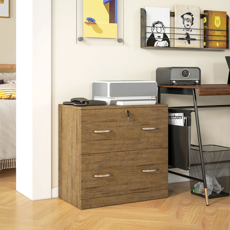 Filing Cabinet with 2 Drawers File Cabinet with Lock, Light Brown