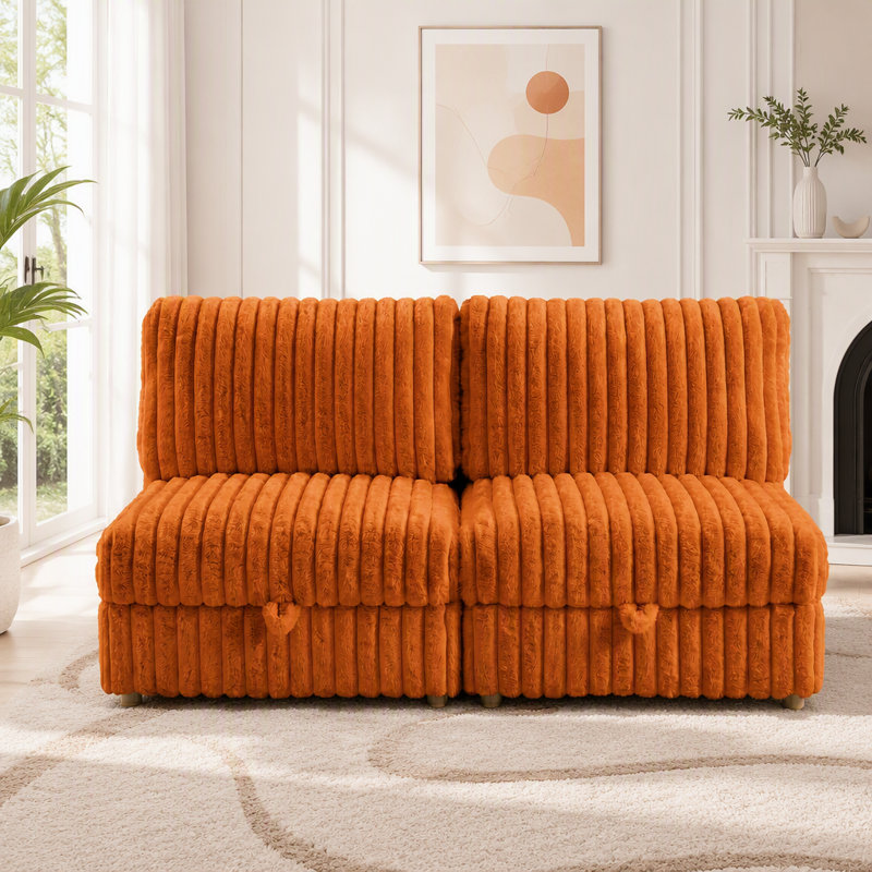 Siège sans accoudoirs pour canapé d'angle modulaire, siège de canapé-lit avec rangement, Orange