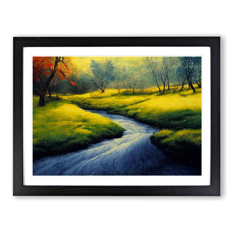 Radiant Stream 1 Piece Single Picture Frame Painting, 46cm H x 64cm W x 2cm D, Black