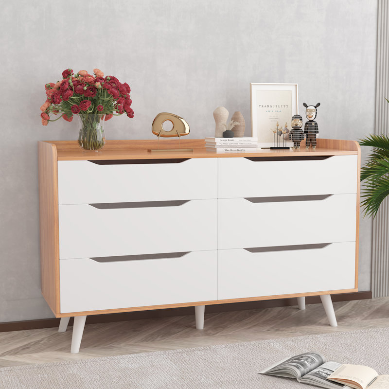 Jhelani 47.2'' W 6 - Drawer Dresser, White/Brown